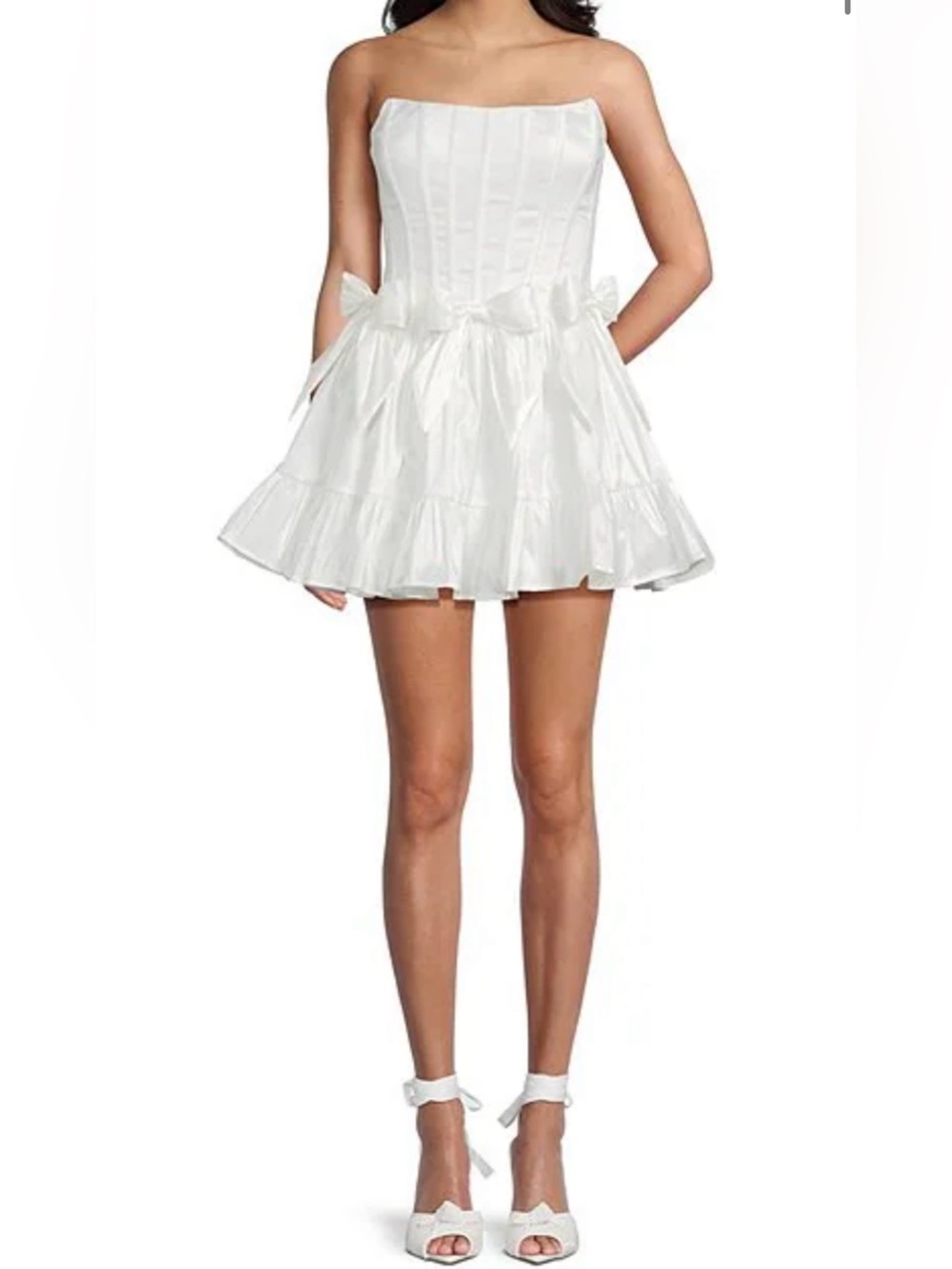 B Darlin White Strapless Tiered Mini Dress with Bow Details